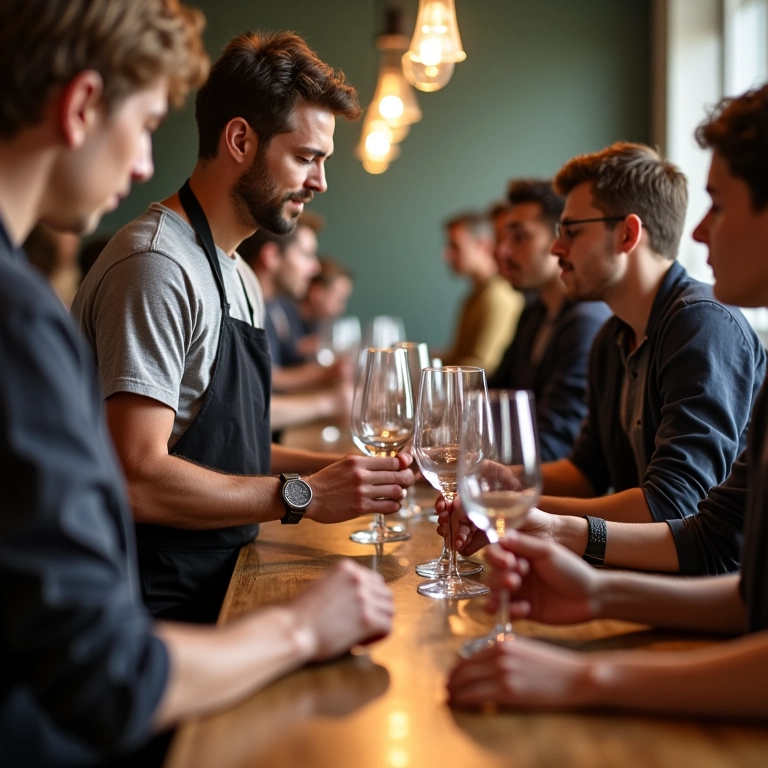 Alunos do Senac aprendendo sobre serviço do vinho.
