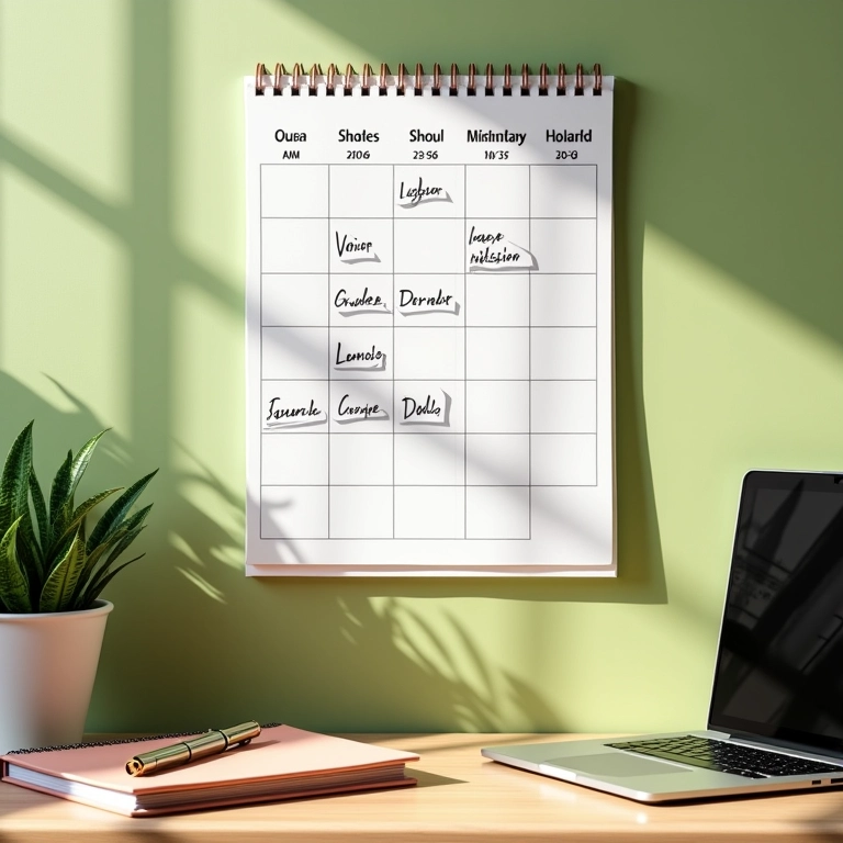 Calendário marcando metas de escrita diárias, simbolizando a rotina disciplinada.