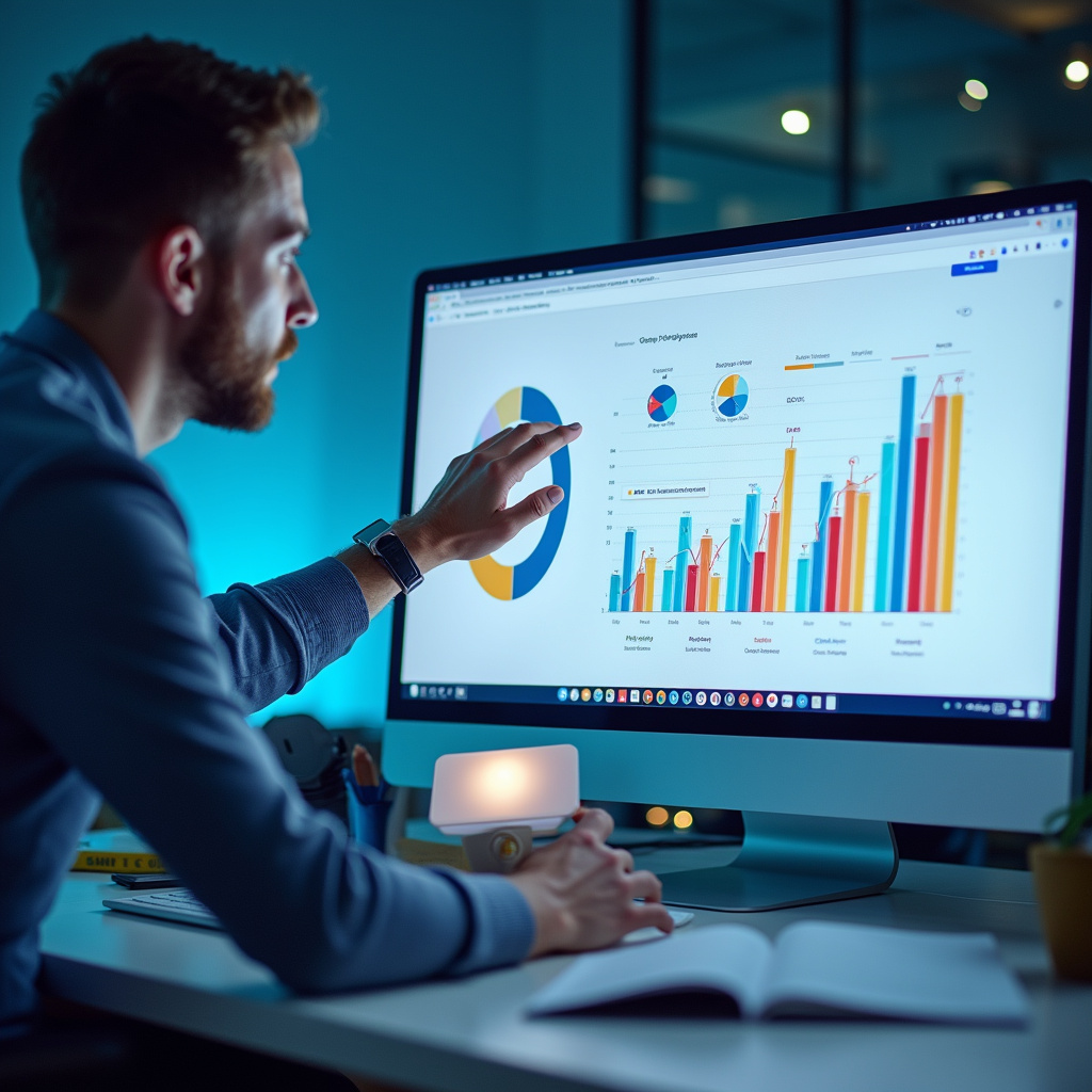 Empresário pesquisando e comparando agências de SEO.