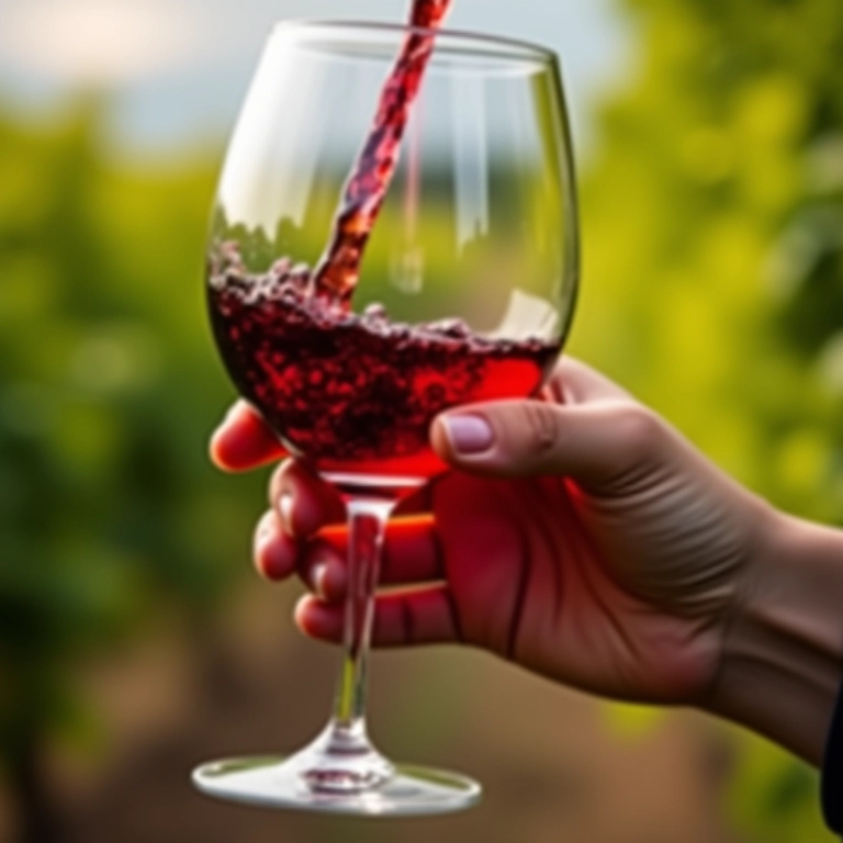 Close-up de mão girando taça de vinho tinto.