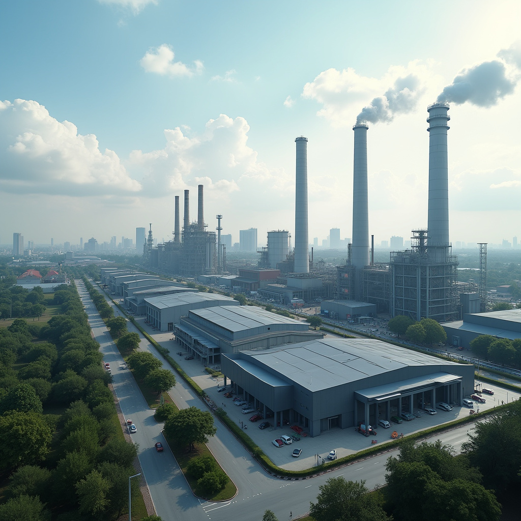 Parque industrial de Joinville com diversas fábricas.