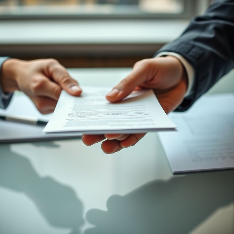 Duas mãos trocando um documento em uma mesa, simbolizando apoio e confiança na denúncia.