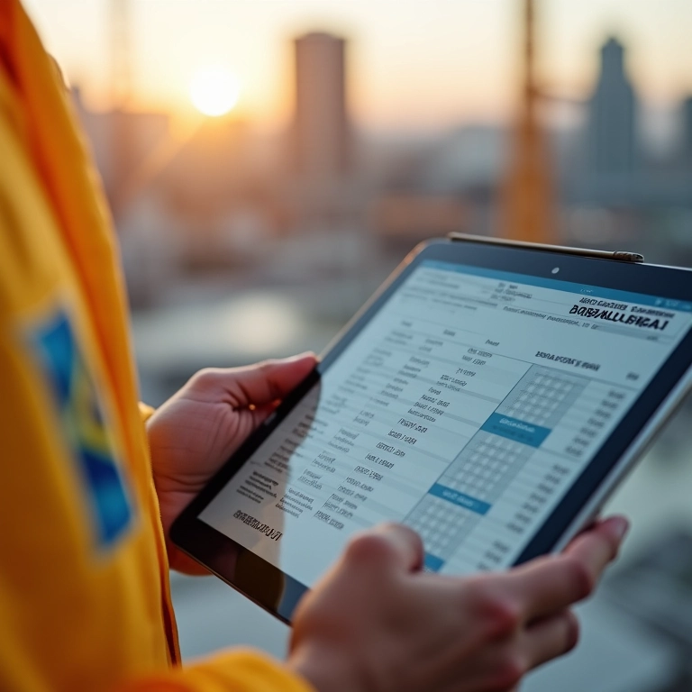 Engenheiro brasileiro utilizando calculadora de juros compostos em tablet.