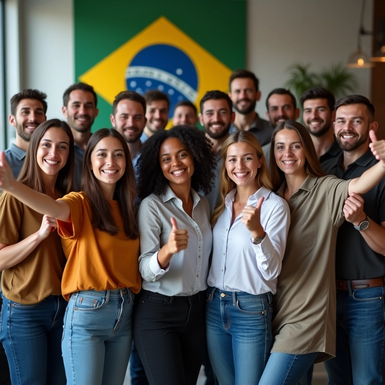 Equipe diversa celebra o sucesso de um projeto com trabalho em equipe.