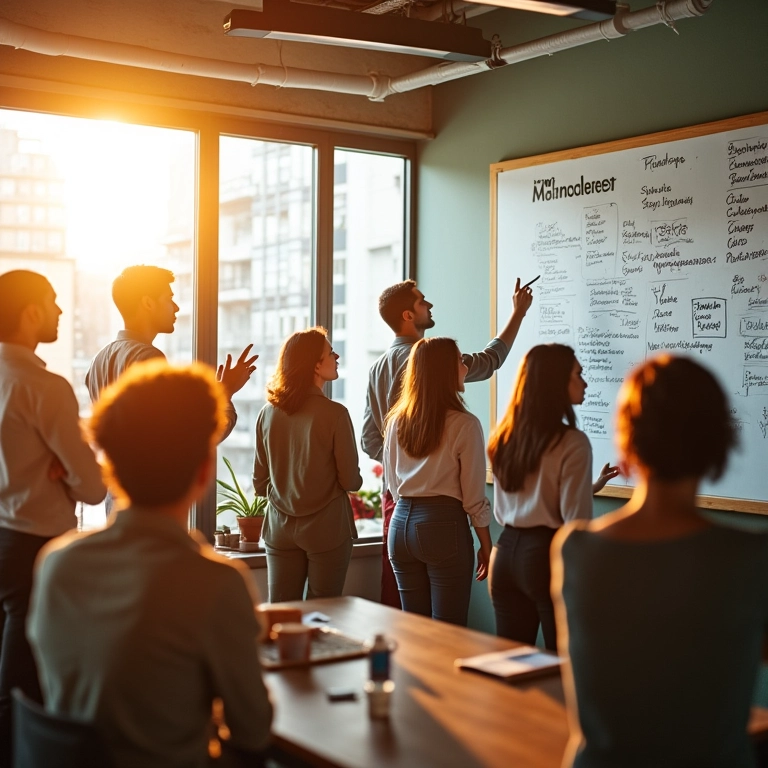 A Relação Entre Criatividade e Inovação nas Empresas Equipe diversa colaborando em brainstorming criativo em escritório vibrante no Brasil.