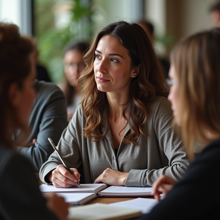 Escritora participando de um workshop, investindo em sua educação continuada.