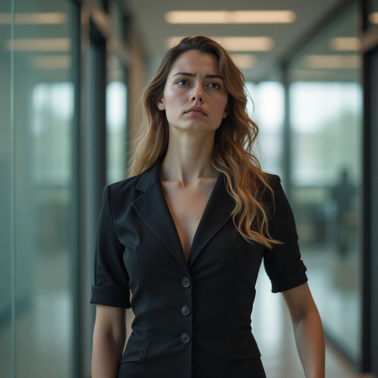 Funcionário saindo do escritório com expressão conflituosa, representando a não representação pela cultura da empresa.