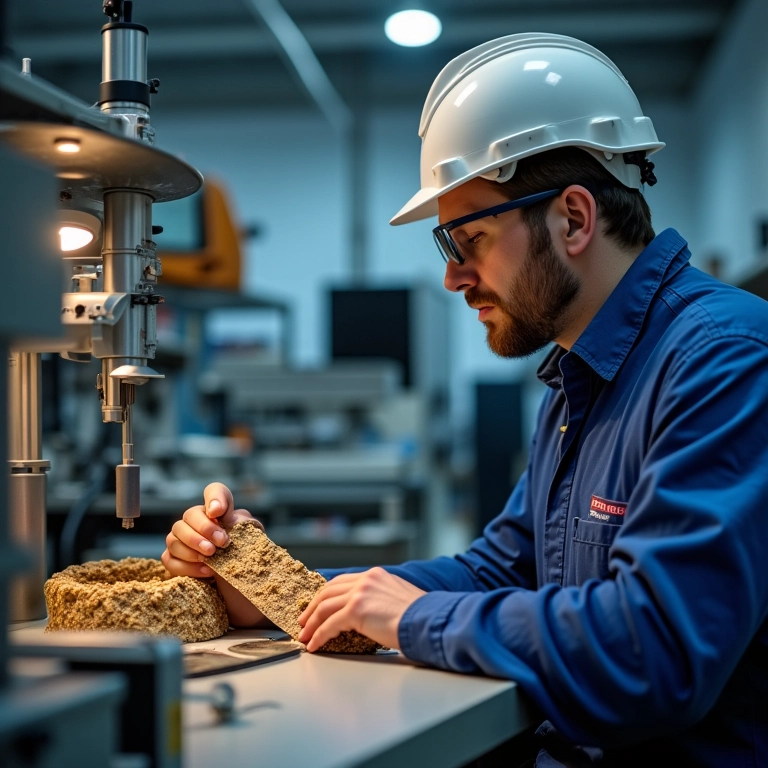 Geólogo analisando amostras em laboratório de mineradora.