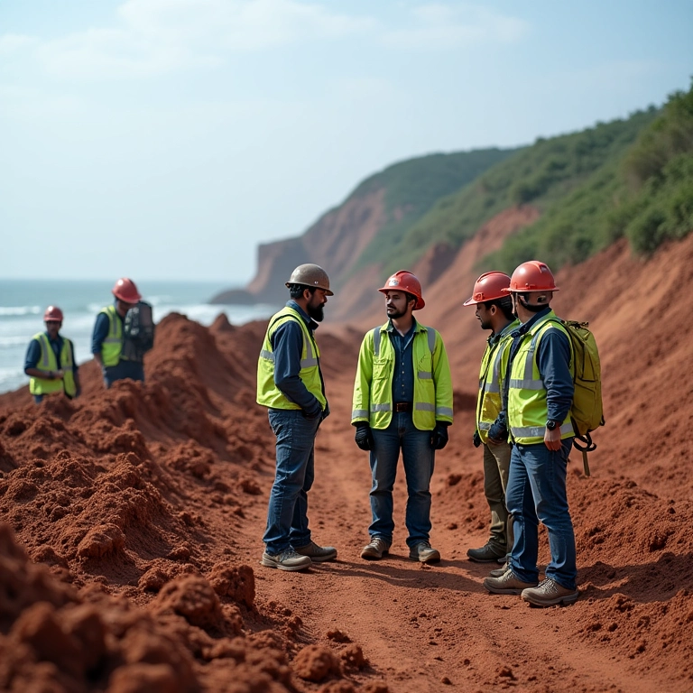 Geólogo trabalhando em projeto de erosão costeira no Nordeste.