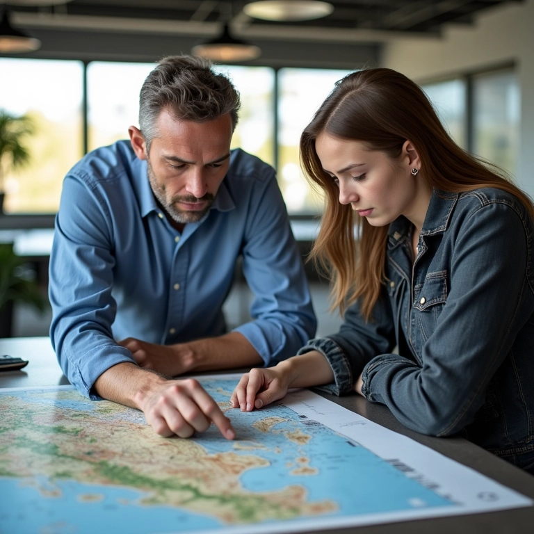 Geólogos experiente e jovem colaborando em escritório.