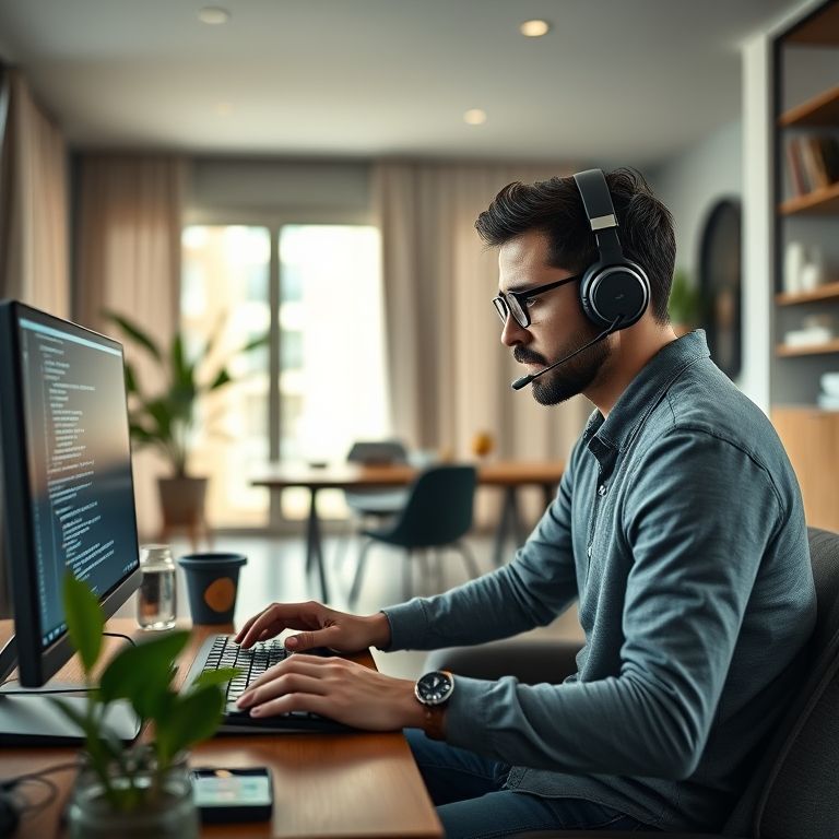 Hacker ético programando em apartamento com decoração brasileira.
