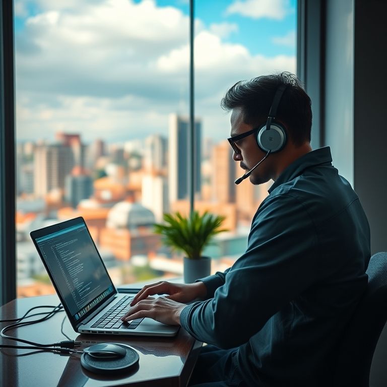 Hacker ético trabalhando em espaço de coworking em São Paulo.