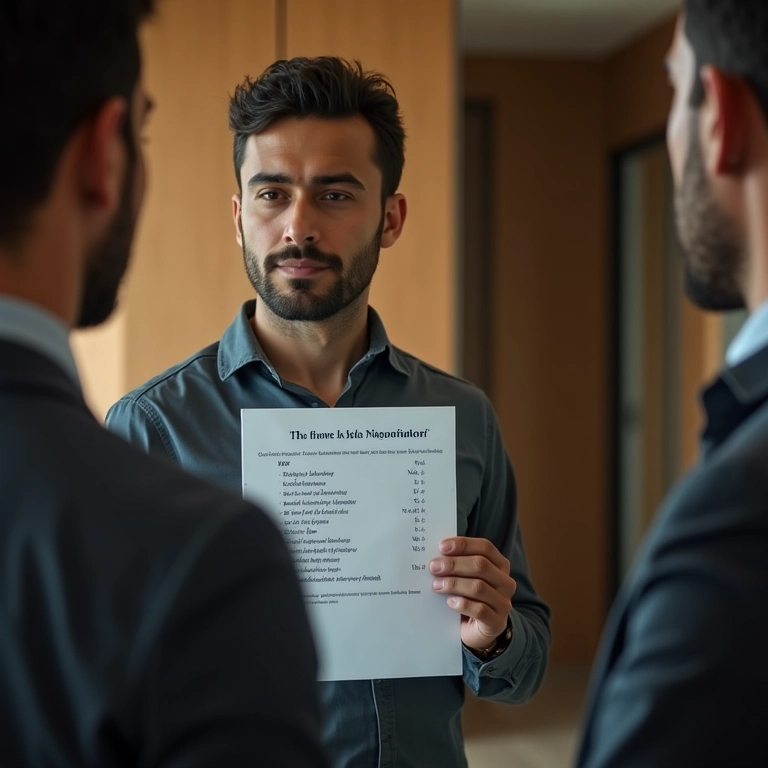 Homem brasileiro praticando negociação salarial em frente ao espelho.