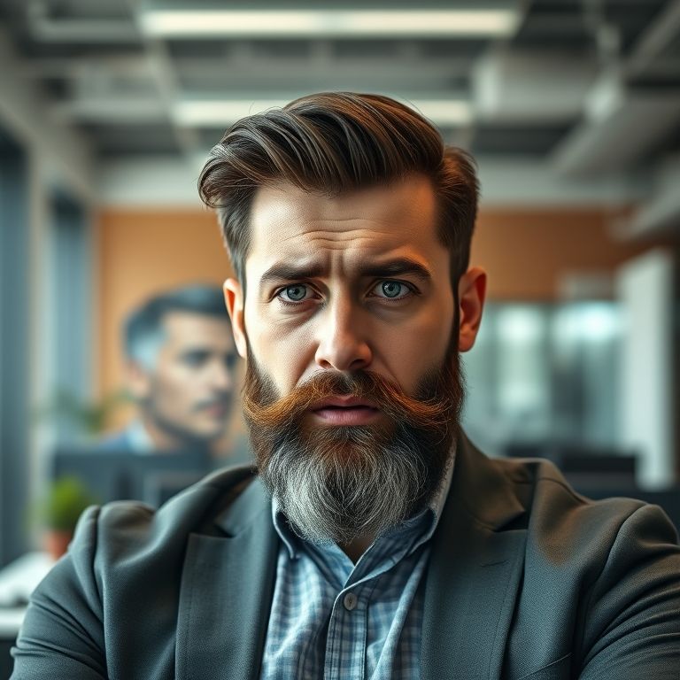 Homem chateado com carta da empresa proibindo o uso de barba.