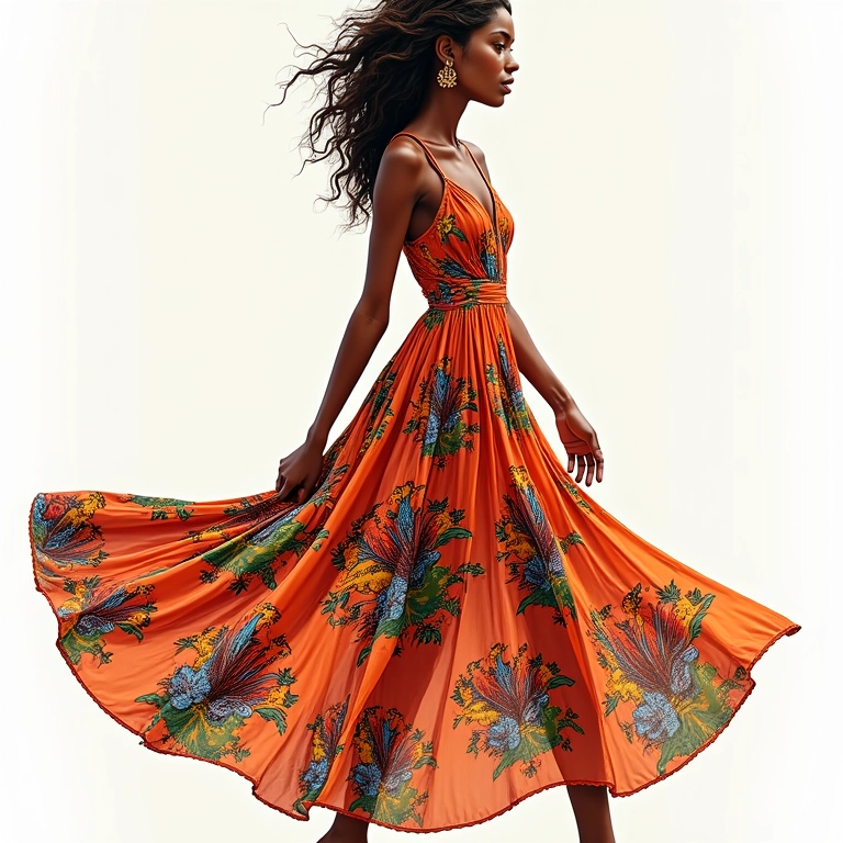 Ilustração de moda com estampa brasileira.