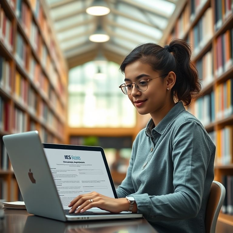 Jovem pesquisando bolsas de pós-graduação em site de Instituição de Ensino Superior.