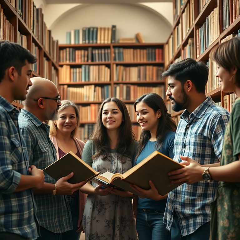 Teste Vocacional Para História o Passado é a Sua Vocação Jovens diversos estudando história em biblioteca brasileira.
