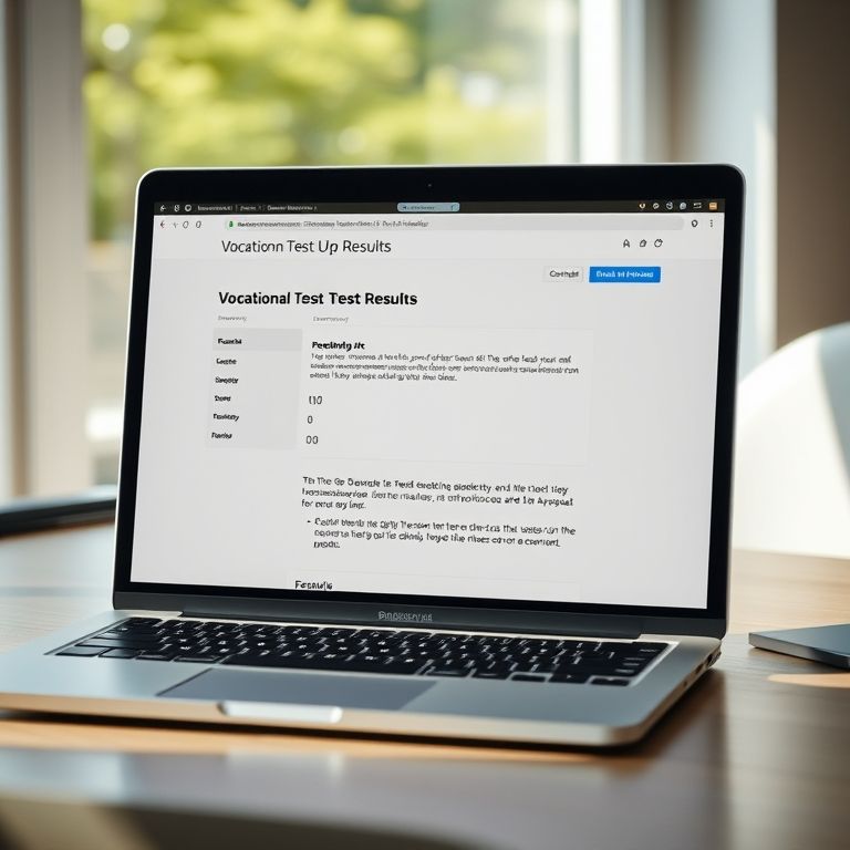 Laptop mostrando resultados positivos de teste vocacional.