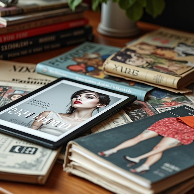 Livros e revistas de história da moda.