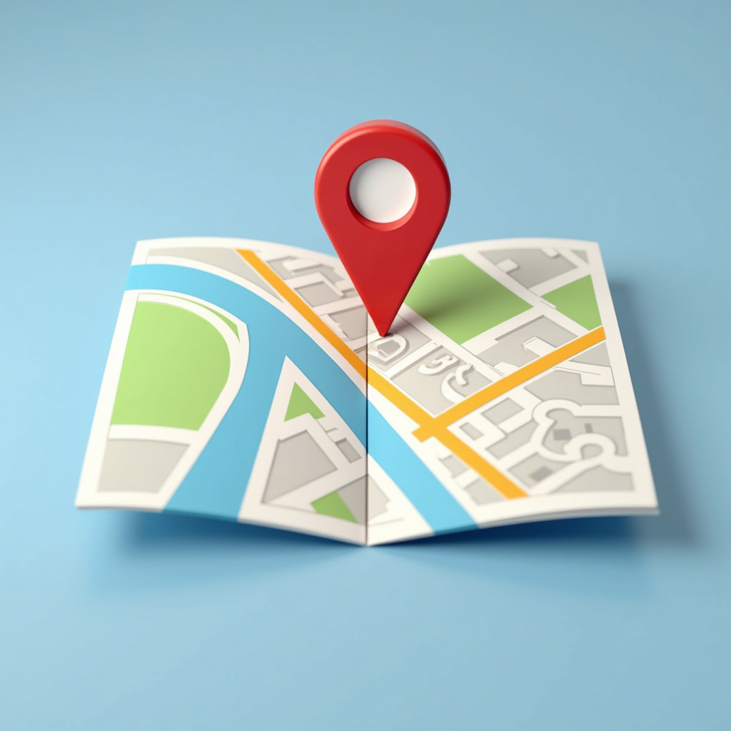 Mapa com pino indicando otimização de SEO local.