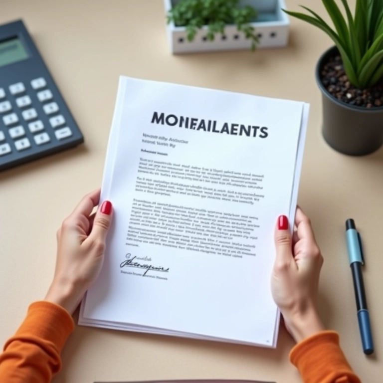 Mãos segurando carta de aceitação, destacando informações importantes.