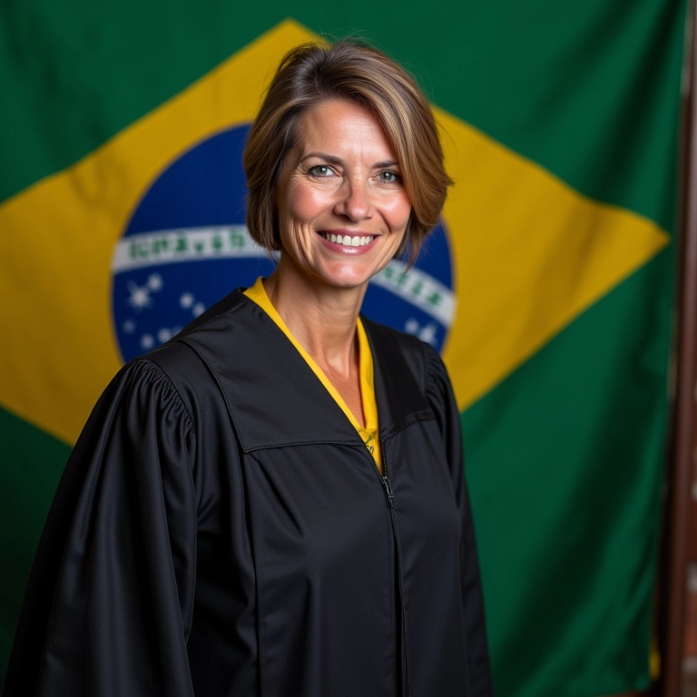 Mulher brasileira madura comemorando a conquista do doutorado com a família.