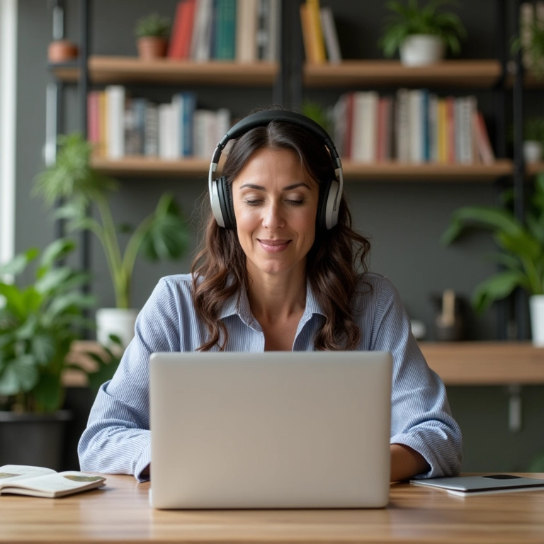 Mulher de 40 anos estudando online em casa, representando a segunda graduação a distância.