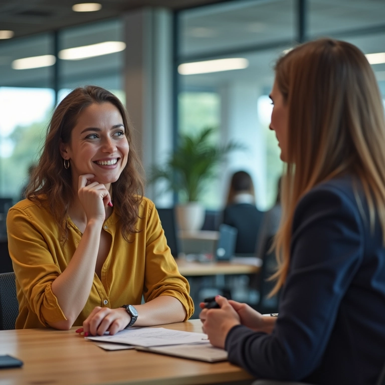 Mulher discute metas realistas com um mentor.