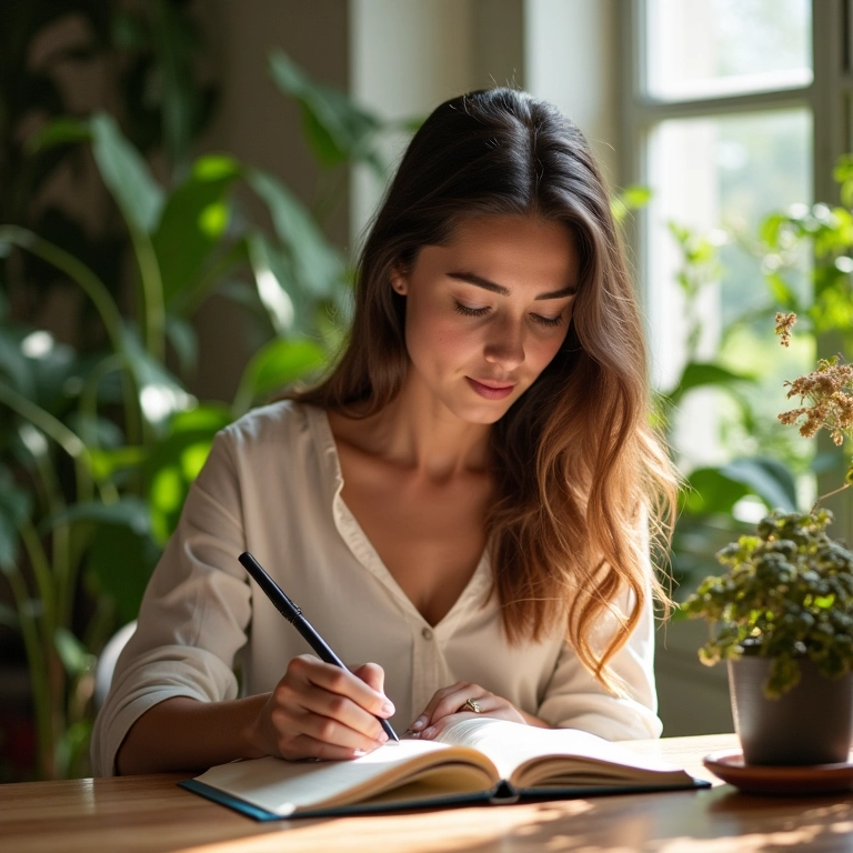 Mulher escreve sobre seus pontos fortes e fracos.