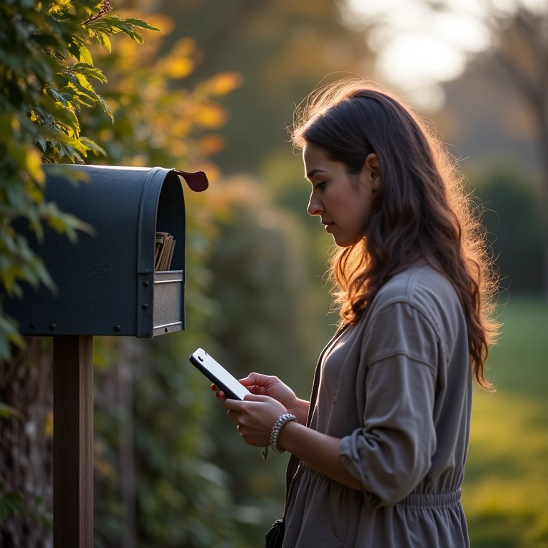 Mulher preocupada checando a caixa de correio, sem a carta de aceitação.