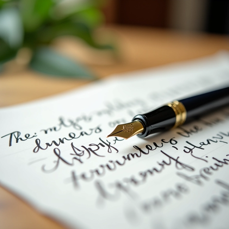 Página manuscrita com caneta tinteiro, foco na arte da escrita criativa.