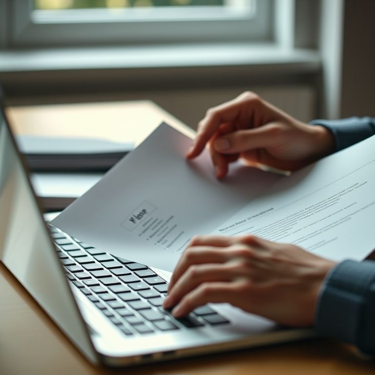 Pessoa aprimorando um currículo em um laptop, destacando um resumo profissional impactante.