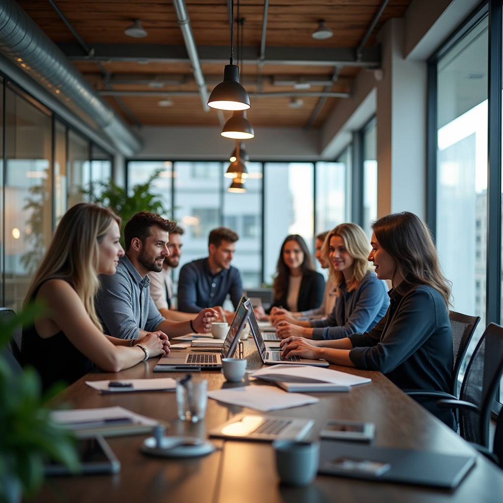 Equipe diversa colaborando em escritório em Joinville.