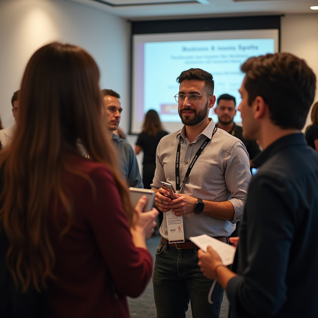 Profissionais diversos em evento de networking em Joinville.