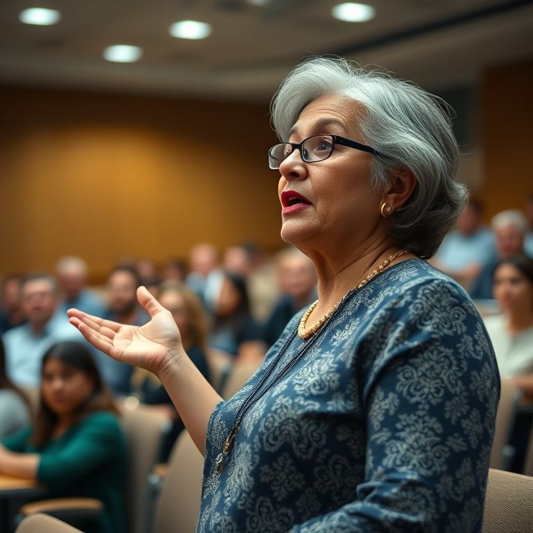 Professora apresenta pesquisa histórica em universidade.