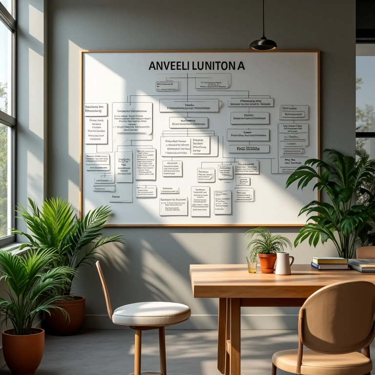 Profissional analisando oportunidades de carreira em organograma da empresa.