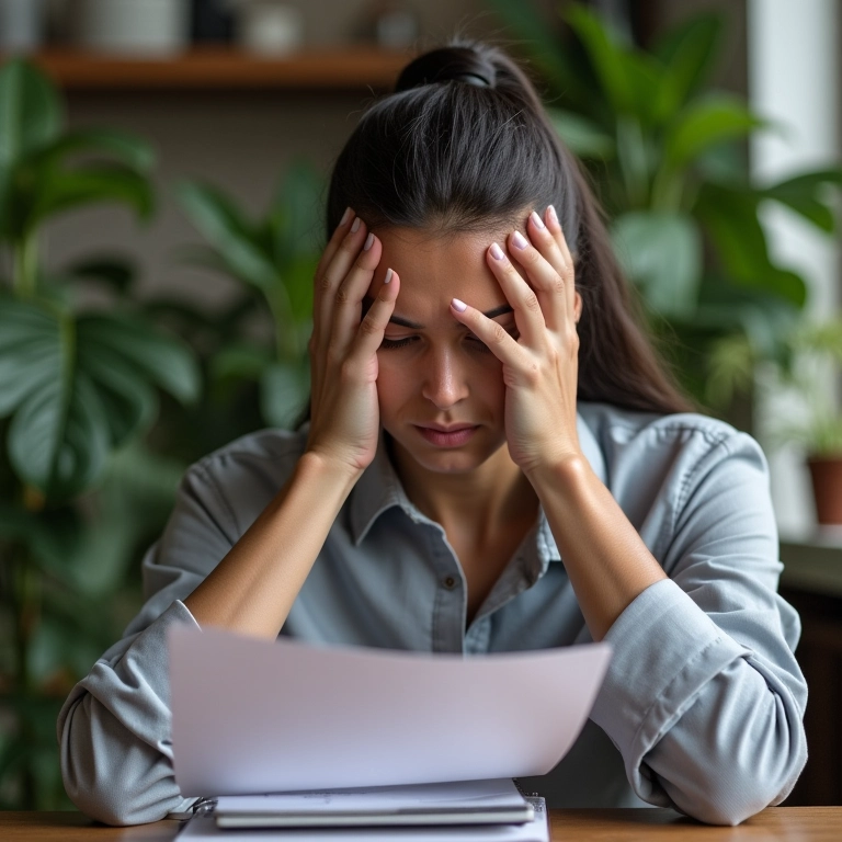 Profissional pondera decisão difícil em home office brasileiro.