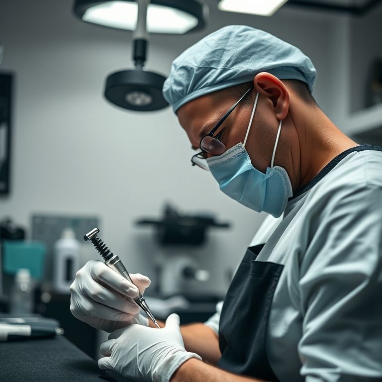 Tatuador higienizando materiais de trabalho