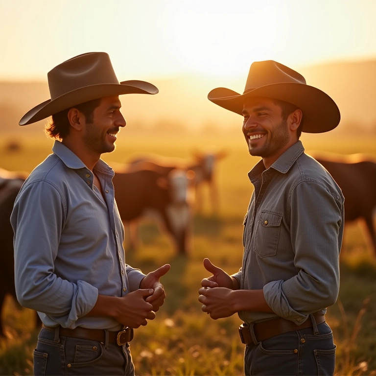 Zootecnista consultando um pecuarista sobre melhoramento genético.