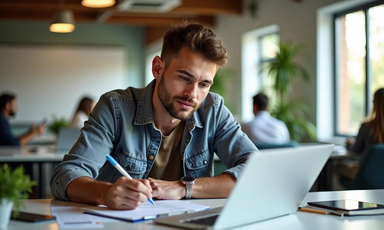 Adulto preenchendo questionário de teste vocacional.