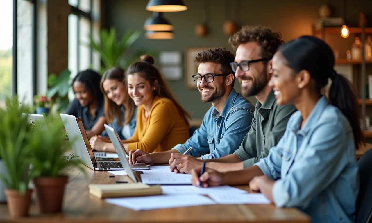 Adultos comemorando sucesso profissional após teste vocacional.