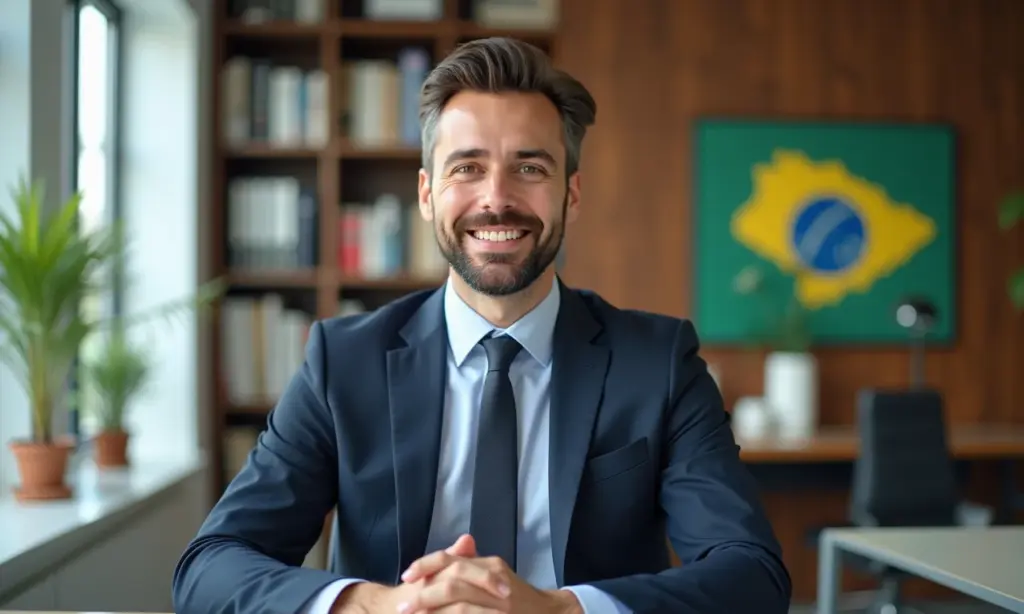 As Habilidades Essenciais Para um Advogado de Sucesso Advogado de sucesso em escritório moderno e iluminado.