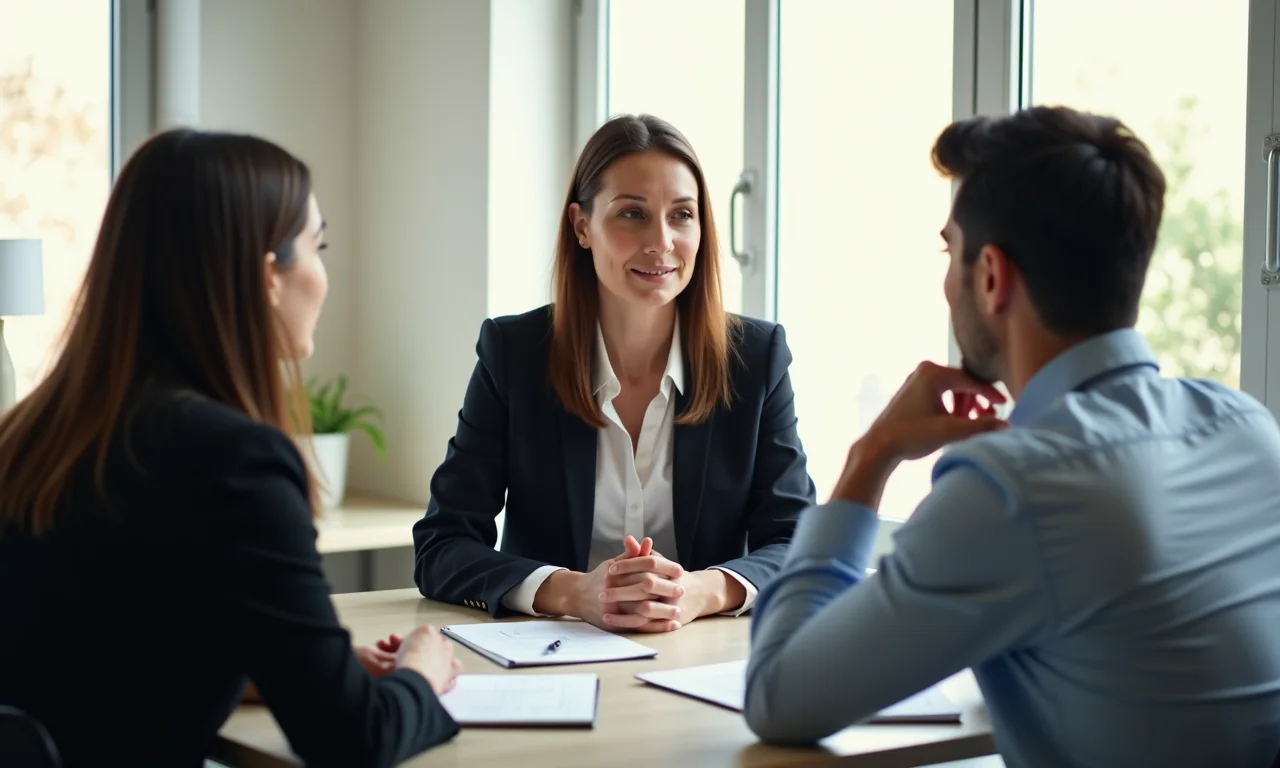 Advogado mediando conflito entre dois clientes.