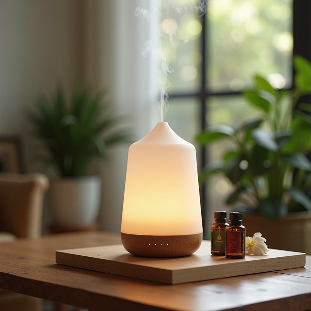 Difusor de aromaterapia em lar brasileiro aconchegante.