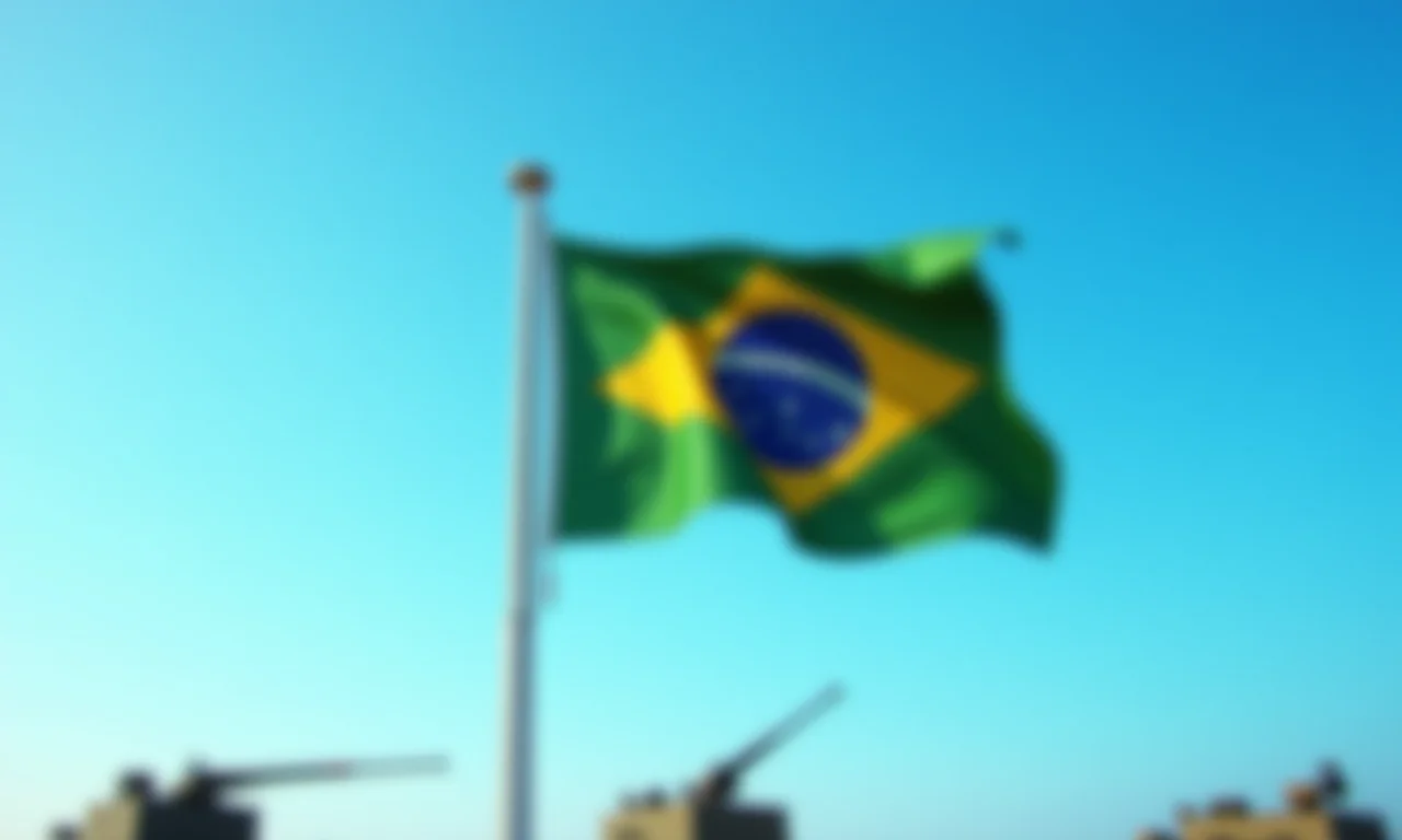 Bandeira do Brasil ao vento, simbolizando as áreas de interesse das Forças Armadas.