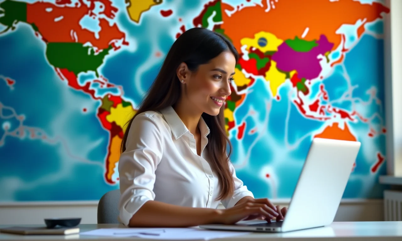 Brasileira pesquisando cultura e mercado de trabalho de outro país.