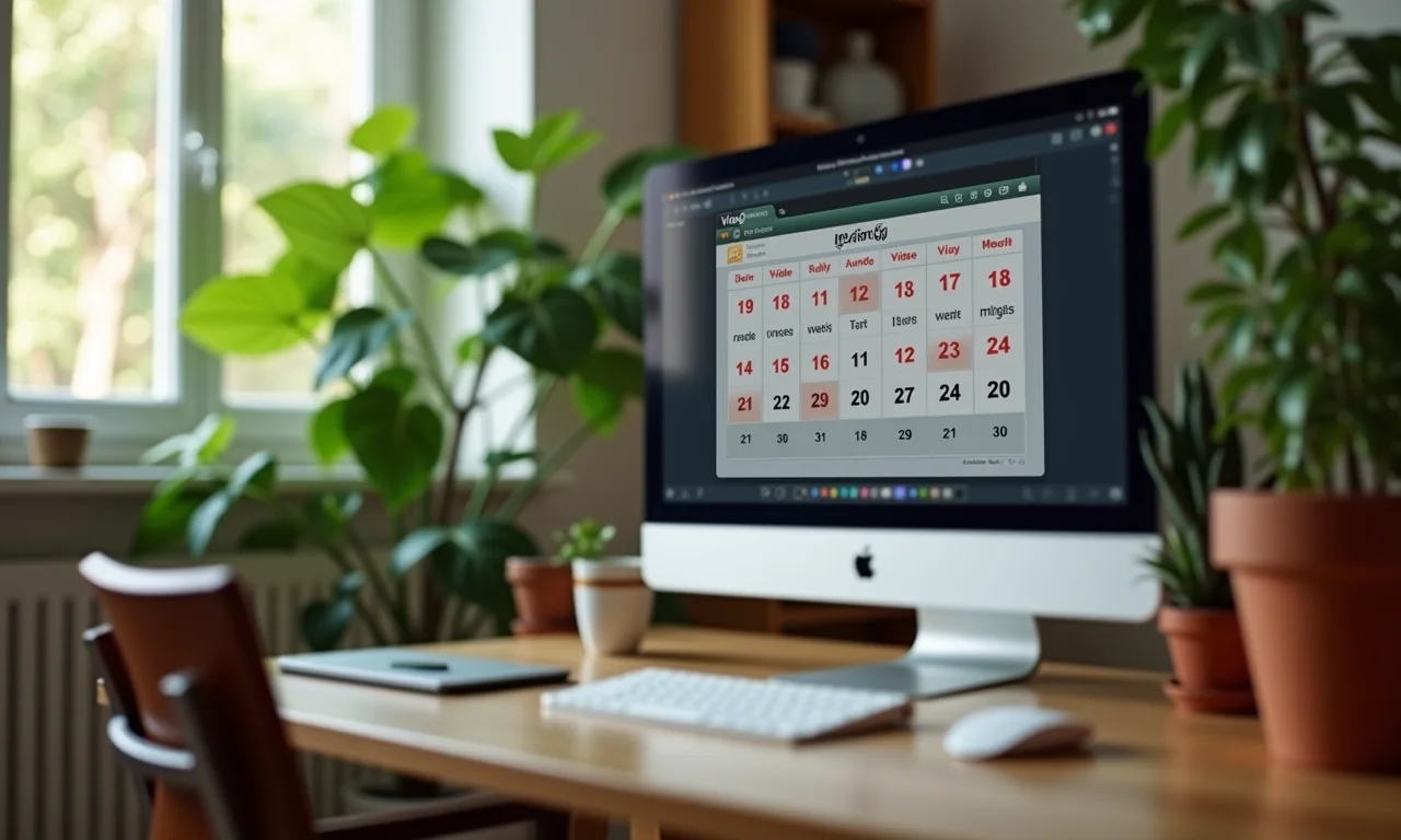 Calendário com datas de upload de vídeos marcadas em sala de estar brasileira.