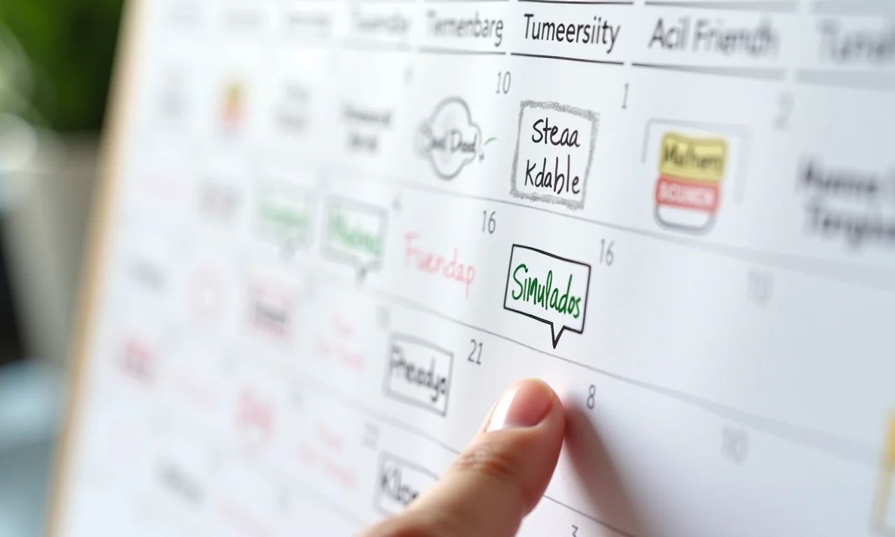 Calendário com datas importantes do ENEM e destaque para os simulados.