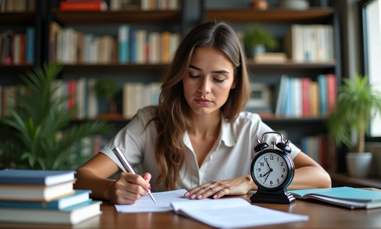 Candidata concentrada fazendo um simulado para o ENEM dos Concursos.