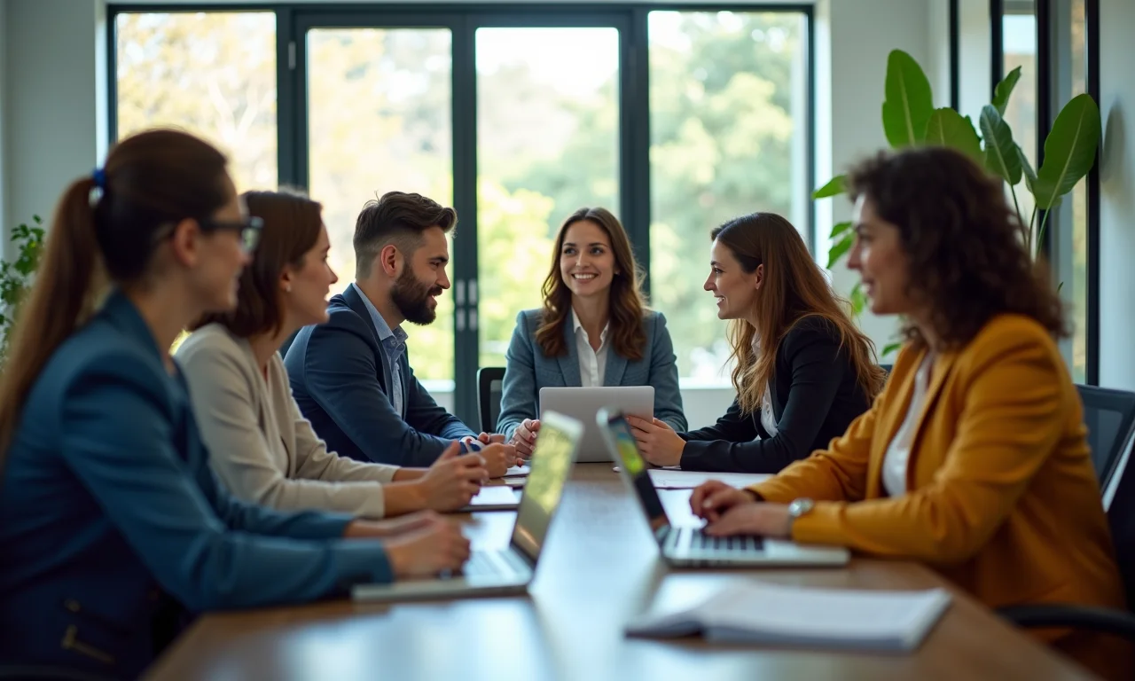Candidatos diversos em entrevista de emprego em escritório brasileiro, atraídos pela semana de 4 dias.